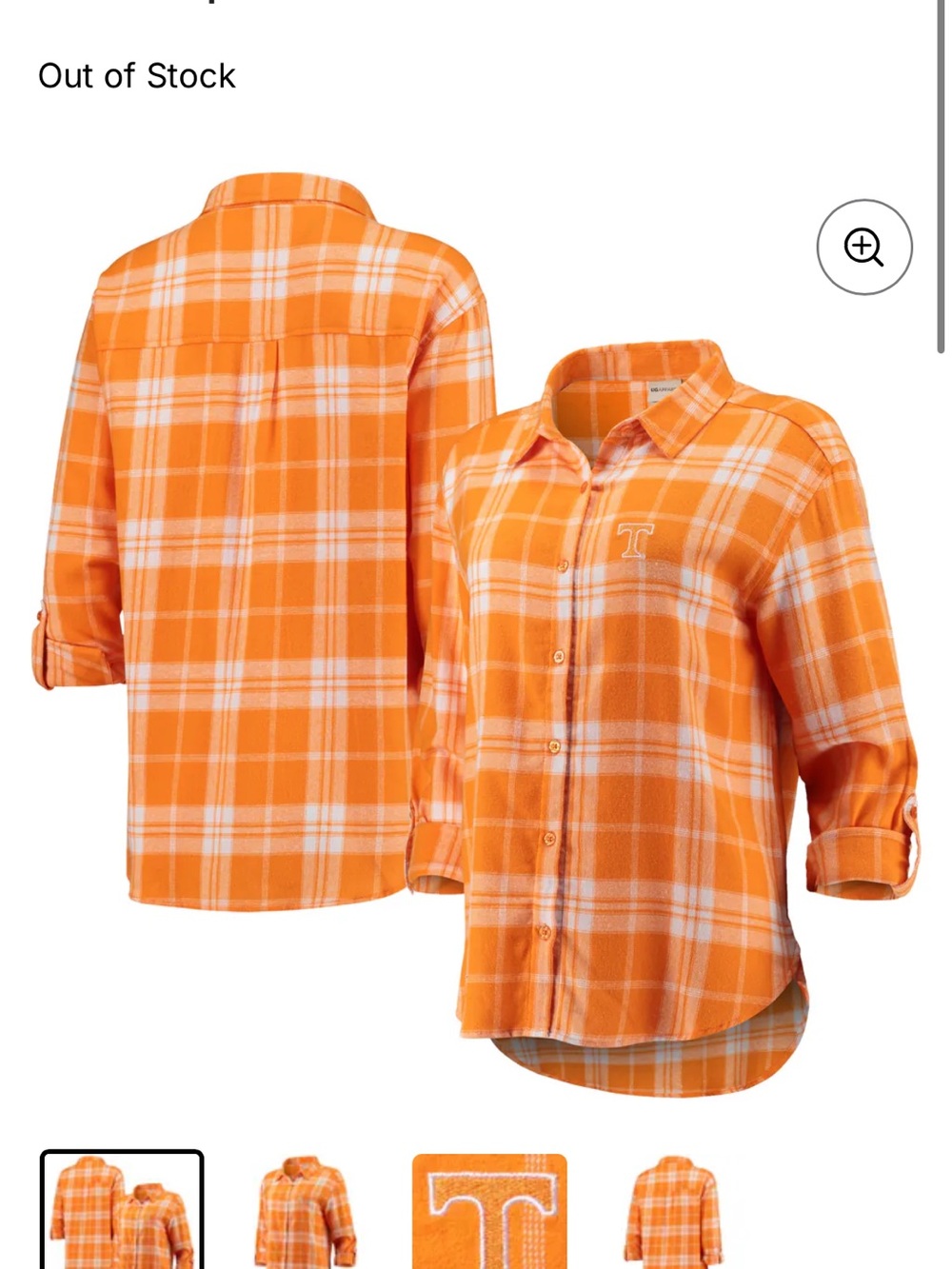 Tennessee Volunteers Orange Plaid Boyfriend Button Up Shirt M